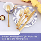 Silverware Set Flatware Set Gold Hammered Handle Cutlery Set Stainless Steel Shiny Mirror Polished Brass 20 Pieces Dishwasher Safe Service for 4