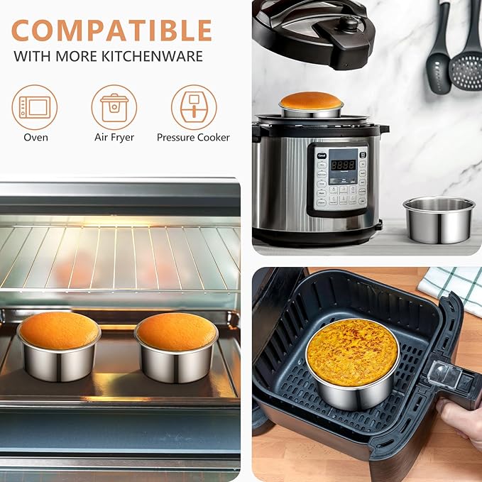 4 Inch Cake Pan Set of 4, Removable Bottom & Easy Releasing Mini Cake Pan, Leakproof & Nonstick Round Cake Pan, 304 Stainless Steel Small Cake Baking Pans, Non-Toxic & Healthy