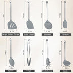 8 PCS Cooking Utensils Set, Vayvnt Silicone Kitchen Spatula Set for Cooking, Non Toxic Silicone Kitchen Utensils with Stainless Steel Long Handle, Spoon and Tong, Heat Resistant&Dishwasher Safe, Gray