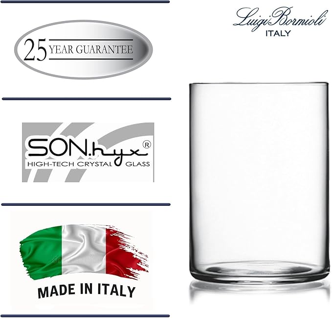 Luigi Bormioli Top Class 15.25 oz All Purpose Glasses - Set of 6 Durable Lead-Free Crystal Drinkware with Reinforced Rims & Minimalist Design - Elegant Glassware for Home or Bar Use