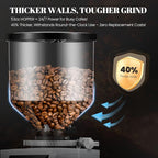 Huanyu Commercial Coffee Grinder with 74mm Flat Burr Reinforced 53oz Bean Hopper (40% Thicker), 15 Stepless Grinds, Touch Screen White