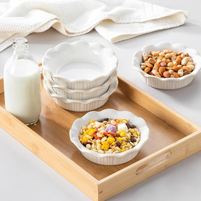 vancasso Mini Pie Pans Set of 6, 5.2 Inch Ceramic Deep Dish Pie Plates with Ruffled Edge for Baking, Microwave & Oven Safe, White