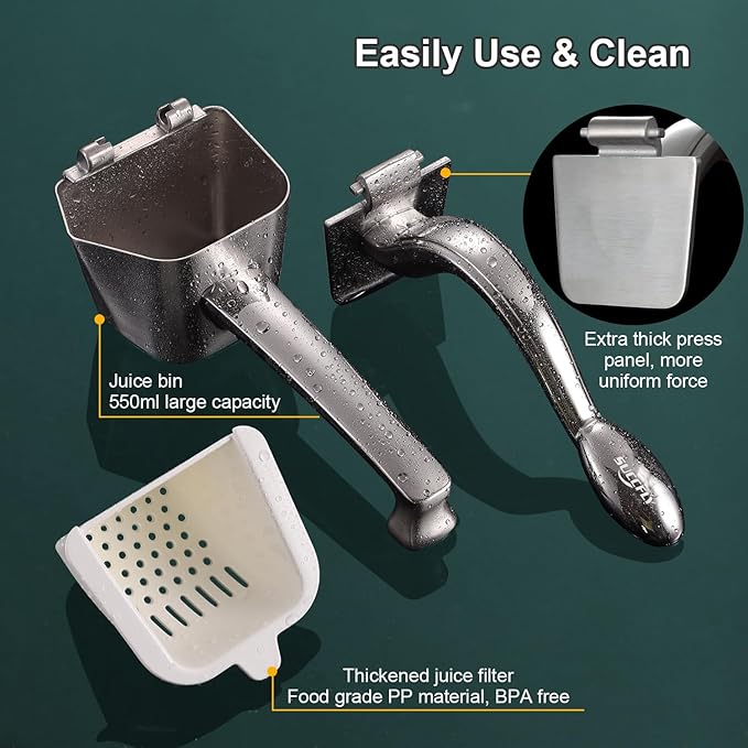 Lemon Squeezer Stainless Steel, Manual Juicer Citrus Lime Orange Fruit Squeezer Heavy Duty Ergonomic Handle Labor-saving Large Capacity Juice Press Hand Handheld Juicer (5 Year Warranty)