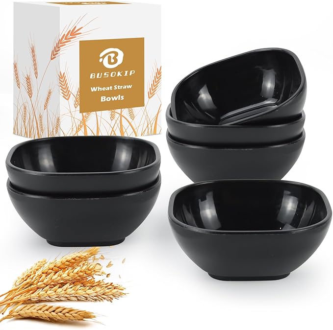 5 oz Soy Sauce Dishes, 6 Pack Wheat Straw Small Dipping Bowls, Sauce Dish, Small Dip Bowls for Side Dishes, Condiment, Appetizer, Snack (Black)