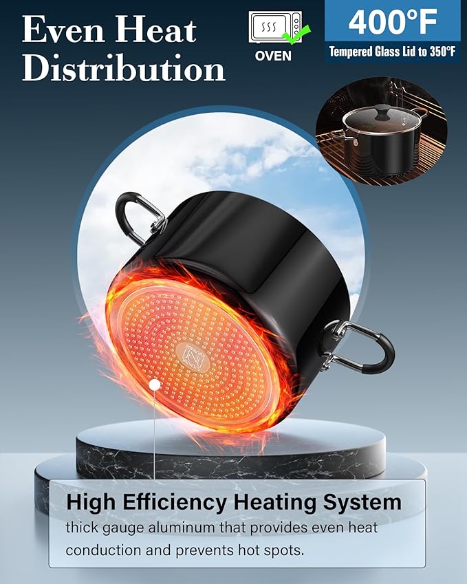 Cook N Home Nonstick Stockpot with Lid 6-QT, Professional Deep Cooking Pot Cookware Casserole with Glass Lid, Black