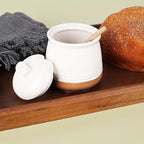 LEETOYI Honey jar with Lid and Wooden Dipper, 12 oz Ceramic Honey Container Dispenser for Home, Microwave & Dishwasher Safe, White