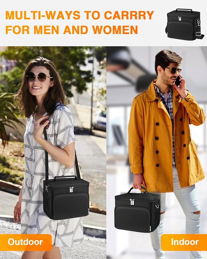 esouler Lunch Box for Women/Men Insulated Lunch Bag Large Capacity Reusable Lunch Tote Leak Proof Lunch Bags for Work Picnic, Black