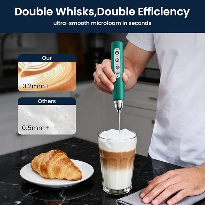 Milk Frother Rechargeable Handheld-Electric Whisk 3 Speed Adjustable, Coffee Frother Wand with 3 Stainless Whisks, Electric Foam Maker, Drink Mixer Blender for Latte Cappuccino Matcha Egg