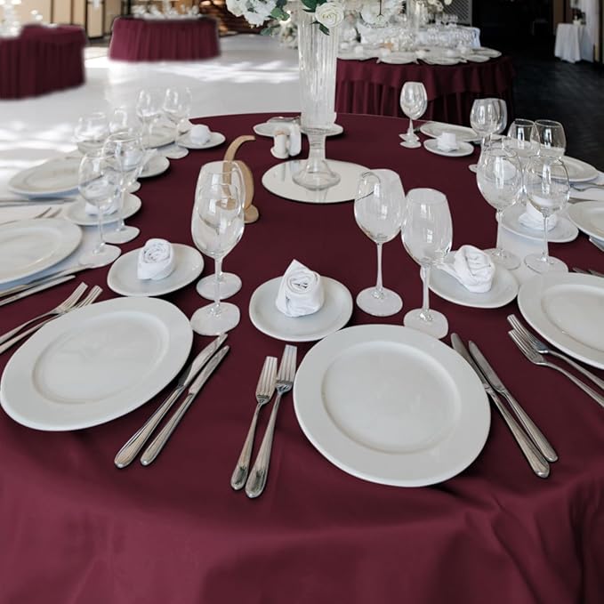 Fitable 6 Pack Burgundy Tablecloths for Round Tables - 108 Inches in Diameter - Stain Resistant and Washable Table Clothes, Polyester Fabric Table Covers for Wedding, Party, Banquet, Formal Events