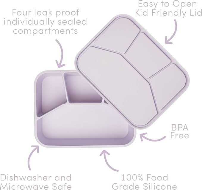 Leak Proof Bento Box Food-Grade Silicone Bento, BPA, Phthalate, Lead, & PVC Free - Bento Lunch Box for Daycare, Kids, & Adults - Leak Resistant Sets With Lids Snack Box Container (Grey 4)