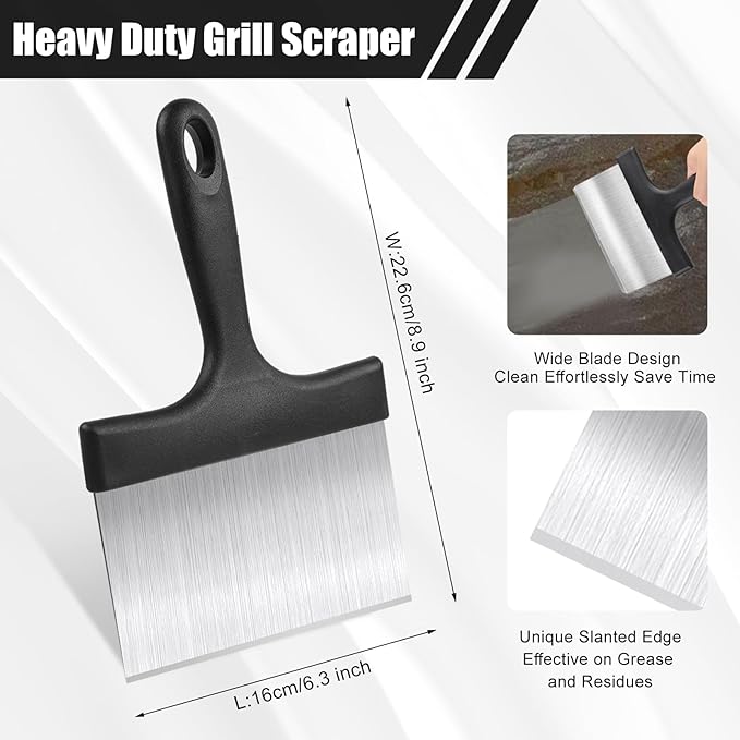 Grill Scraper, Griddle Scraper, Food Scraper with Handle for Blackstone Grill Accessories,Outdoor Barbecue Tools,Stainless Steel Scraper for Blackstone, Flat Top Grill Cleaning, Easy to Remove Stain