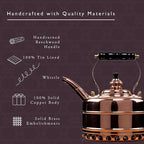 Newey & Bloomer Buckingham No. 1 Tea Kettle, 1.9 Qt. - Solid Copper Body & Tin-Lined Interior, Handmade Vintage Kitchen Essential - Gas Stovetop Compatible, Heat-Resistant Teapot