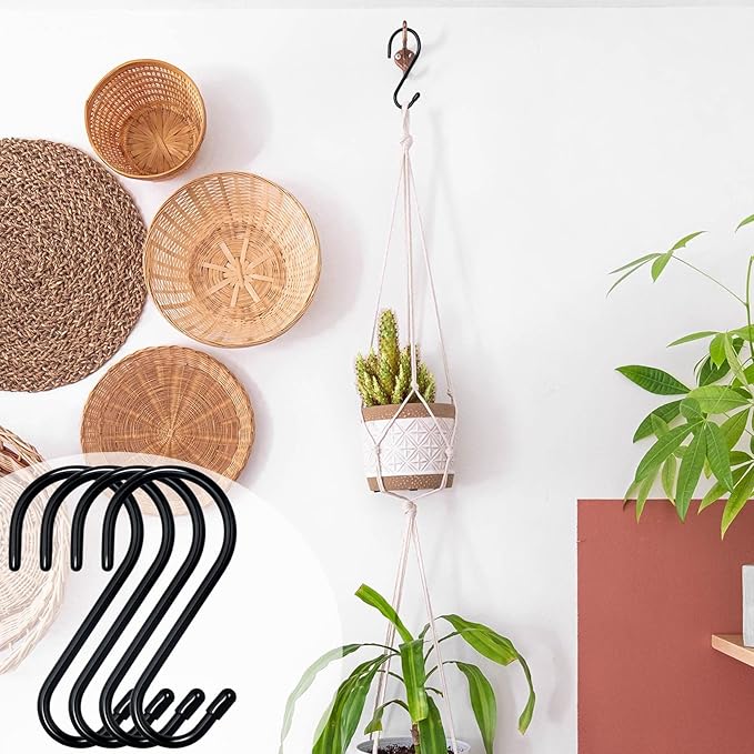 18 Pack Large S Hooks for Hanging, 4-1/2 inch Heavy Duty Rust-Free Closet S Hook, Metal Non Slip Rubber Coated S Hooks Black for Hanging Clothes Jeans Plants Bag Belt Pan Pot Cup Towels Basket Tools