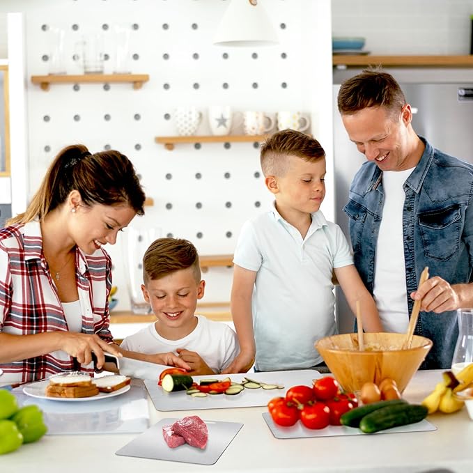 Stainless Steel Cutting Board, 3 PCS Double Sided Cutting Boards for Kitchen, SUS 316 Food-Grade Non Toxic Stainless Steel Chopping Board for Meat, Fruit and Vegetable