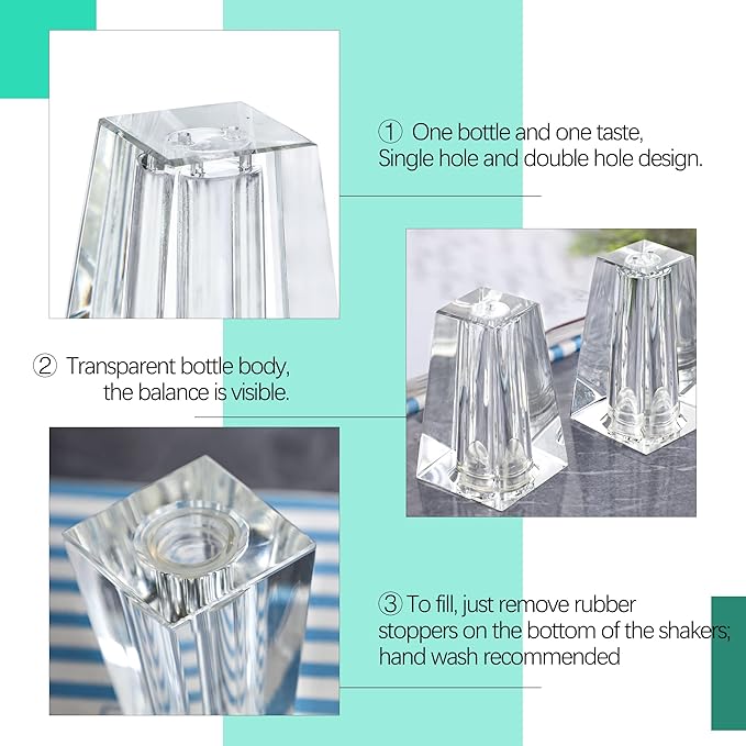 Crystal Salt and Pepper Shakers Set for Table, Small Glass Salt and Pepper Shakers