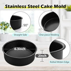 LIANYU Round Cake Pans Set of 2, 6 Inch Round Layer Cake Tins for Baking, Nonstick Stainless Steel Round Baking Pan, Bakeware for Oven & Dishwasher, Non Toxic & Heavy Duty, Black