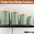 Kitchen Canisters for Countertop Set of 4 with Customizable Chalkboard Labels & Marker Pen - Big Iron Kitchen Canisters with Airtight Lids - Sage Green Canister Set - Flour and Sugar Containers