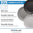 US Acrylic Everest Ultra-Durable Plastic 10 inch Dinner Plates in Grey Stone | Set of 6 Reusable, BPA-Free, Made in the USA, Dishwasher Safe Dinnerware