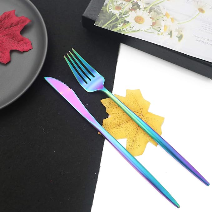 JASHII Luxury 18/10 Rainbow Flatware Silverware Set 304 Stainless Steel Colorful Flatware Cutlery Set| 20-Piece Adaline Royal Modern Satin Finish| BEST Birthday Wedding Gift (Rainbow Matte 4 Sets)