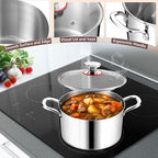 Stainless Steel Stock Pot, Homikit 6QT Large Stockpot with Glass Lid, Heavy Duty Tri-ply Pasta Chicken Soup Pot Induction Cookware for Steaming and Stewing, Dishwasher Safe