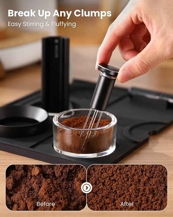 Maestri House WDT Tool, Espresso Distribution Tools Self-Clean with Aluminum Alloy Magnetic Stand, 0.3/0.4mm Needles 10 each for Espresso Stirrer Replacement (Matte black)