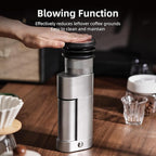 Electric Espresso Grinder - One-Touch Coffee Bean Grinder with Magnetic Dosing Cup and Air-Blowing, Stepless Adjustment Burr Coffee Grinder, Compact & Quiet for Home Office Use