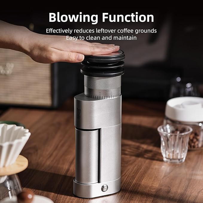Electric Espresso Grinder - One-Touch Coffee Bean Grinder with Magnetic Dosing Cup and Air-Blowing, Stepless Adjustment Burr Coffee Grinder, Compact & Quiet for Home Office Use