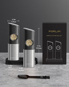 FORLIM Gravity Electric Salt and Pepper Grinder Set, Upgraded Large Capacity, USB Rechargeable Automatic One Hand Operated, Adjustable Coarseness, Auto Dust Lid, LED Light(Stain Steel Black)