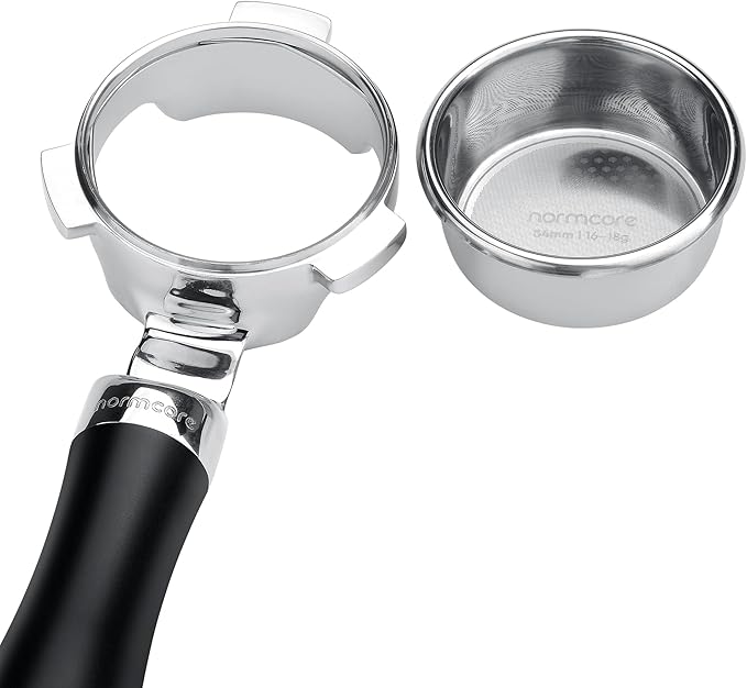 Normcore 54mm Silm Bottomless Portafilter, Naked Portafilter with Black Anodized Aluminum Handle Fits 54mm Breville Sage Machines, 18 g Precision Double shot Basket Included
