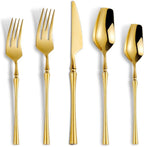 Lemeya 20-Piece Gold Silverware Set for 4,Modern 18/10 Stainless Steel Flatware Set,Unique Rustic Cutlery Utensils Set,Spoon and Fork Set for Home, Restaurant,Wedding,Mirror Polished,Dishwasher Safe