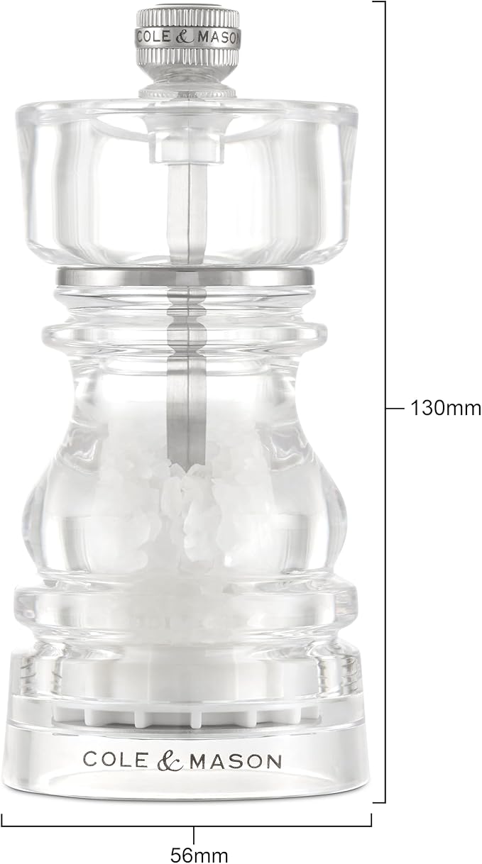 Cole & Mason London Refillable Spice Mill - Kitchen & Home Accessory - Table Salt Grinder - Salt Mill with Ceramic Mechanism - 5", Acrylic