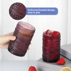 MOLIGOU 6 Pcs Embossed Drinking Glasses, 15oz Vintage Highball Glasses, Beaded Glass Drinking Cups (Purple)