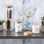 Set of 5 Glass Kitchen Canisters with Airtight Bamboo Lid - Glass Storage Jars for Pantry Organization and Bathroom for Flour, Coffee, Cookie Jar, Candy, Snack, Pasta, Rice, Sugar Packet Holder