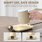Coffee Mug Warmer Set, Temperature Control Smart Heated Mug for Desk, Electric Coffee Warmer with Auto Shut Off & Real-Time Temp Display, Gifts for Men Women, 15oz, Beige