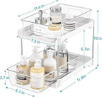 Vtopmart 2 Pack Bathroom Organizer, 2 Tier White Under Sink Organizers Vanity Countertop Storage Container,Cabinet Drawers Bins, Pull-Out Organization with Track for Pantry, Kitchen