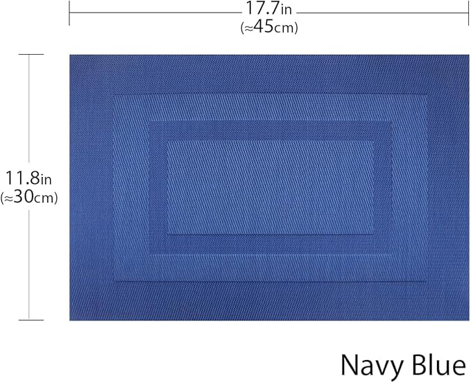 PIGCHCY Placemats Set of 8 Washable Durable Place Mats Vinyl Heat Resistant Non-Slip Table Mats Indoor Outdoor (Navy Blue)