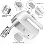 Hand Mixer Electric, 450W Kitchen Mixers with Scale Cup Storage Case, Turbo Boost/Self-Control Speed + 5 Speed + Eject Button + 5 Stainless Steel Accessories, For Easy Whipping Dough,Cream,Cake