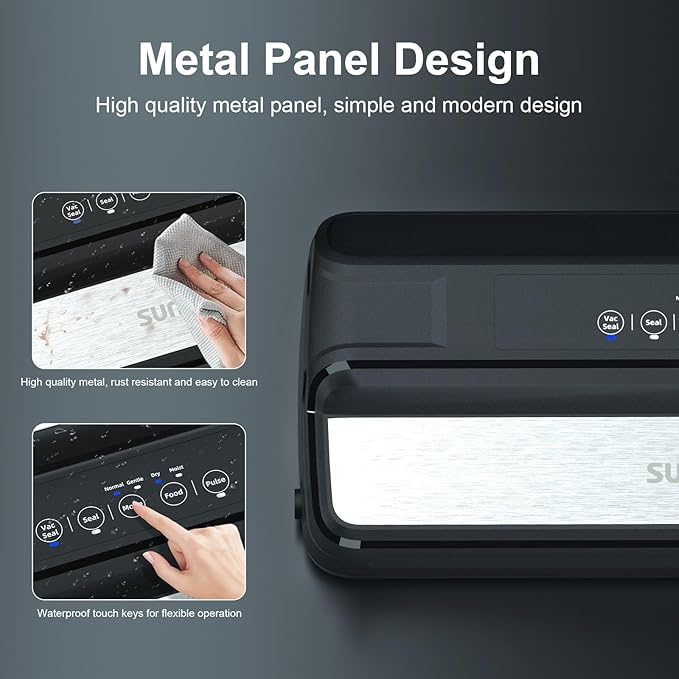 Vacuum Sealer for Food, 90Kpa 7-IN-1 Food Vacuum Sealer Machine Dry/Moist/Gentle Mode, Automatic Food Sealer with Build-in Cutter and Storage, 15pcs Pre-cut Bags, Bag Roll, Vaccum Hose