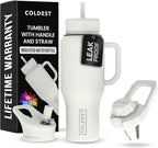 Coldest Tumbler with Handle and Straw - 100% Leak Proof Insulated Tumbler with Lid and Straw (3 Lids) - Stainless Steel Tumblers for Women & Men - Cup Holder Friendly Base, 36 oz (Margarita)