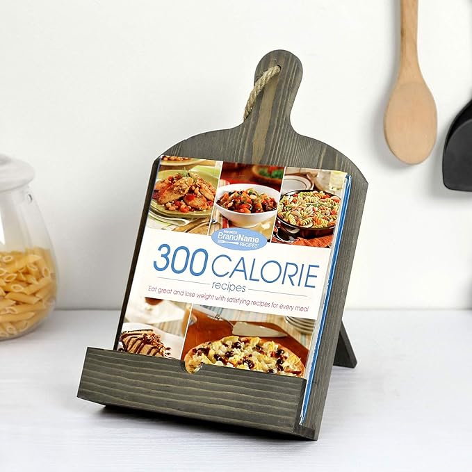 MyGift Recipe Book Holder, Vintage Gray Wood Cutting Board Style Cookbook Holder, Wooden Book Stands for Display