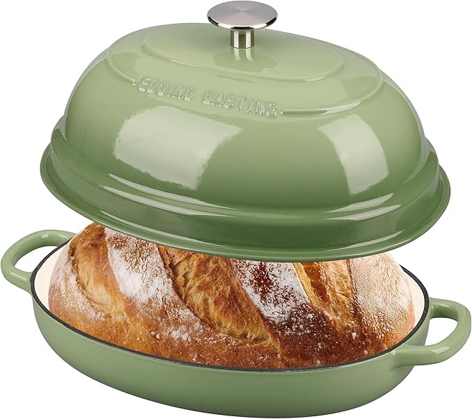 Enameled Oval Cast Iron Dutch Oven Pot with Lid, Bread Dutch Oven for Sourdough Bread Baking, 6QT, Pistachio Green