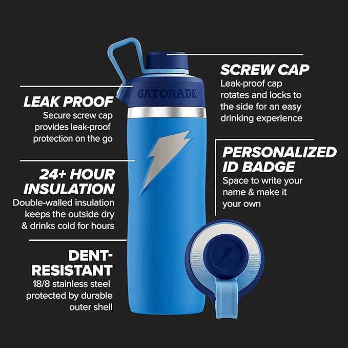 Gatorade 'Overtime' 22oz Stainless Steel Water Bottle, Twist Cap, Royal Blue/Navy