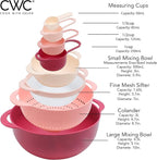 COOK WITH COLOR Nesting Bowls with Measuring Cups Colander and Sifter Set - Includes Mixing Bowls, Colander, Sifter and Measuring Cups, Rose, 8 Pc Bowl