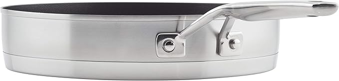 KitchenAid 3-Ply Base Brushed Stainless Steel Induction Pots and Pans Set with Nonstick Round Grill Pan and Lids, Dishwasher Safe, 10 Piece Cookware Set, Brushed Stainless Steel