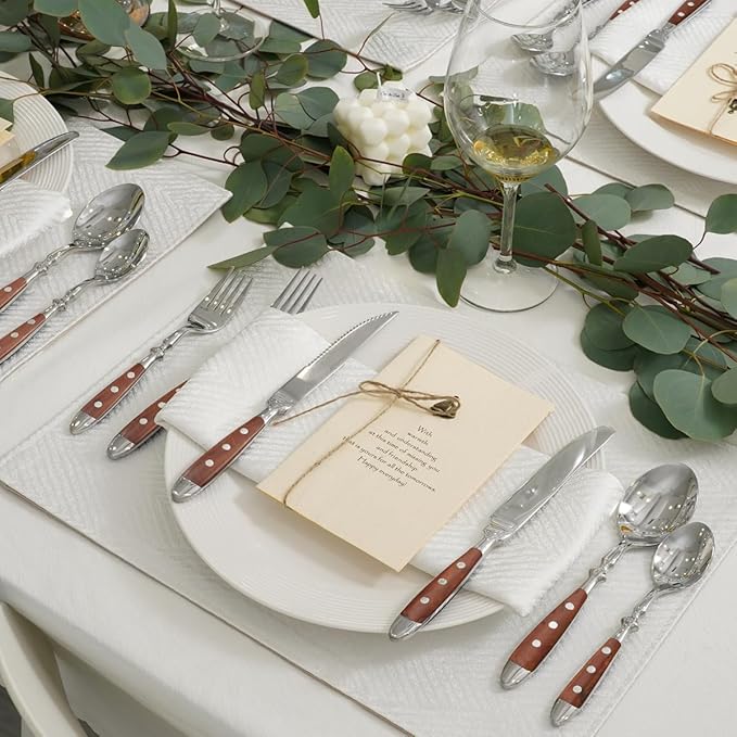 24-Piece 18/0 Stainless Steel Silverware set,Vintage Flatware set with Bakelite Handle,service for 4,Cutlery set (Brown)