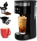 SUNVIVI Iced Coffee Maker, Single Serve Coffee Maker with 3 Brewing Options for K Cup Pod or Ground Coffee, 30oz Removable Water Reservoir & Reusable Filter, Ideal for Home & Office, Black