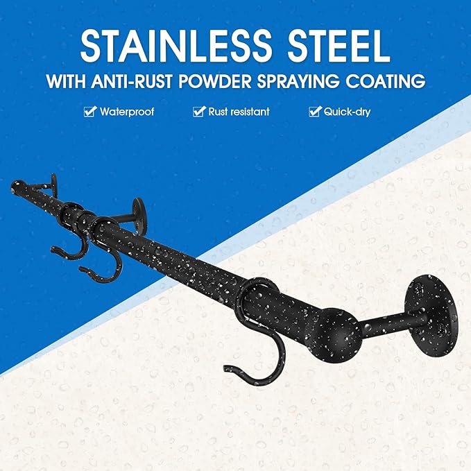 ROTHLEY Hanging Pot Rack Hanger: 39.4 Inch Stainless Steel Pot and Pan Hanger Pot Rack Wall Mounted Hanging Pots and Pans Rack Pot Hangers for Kitchen Utensil Rail with Hooks (Matt Black