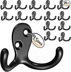 Coat Hooks Wall Hooks for hanging - 15 pack Black Double Prong Hook Wall Mounted - Great for Living Room, Bedroom, Entryway, Closet for Coat, Bag, Towel, Hat, Key, Cup, Heavy-Duty, Easy to Install