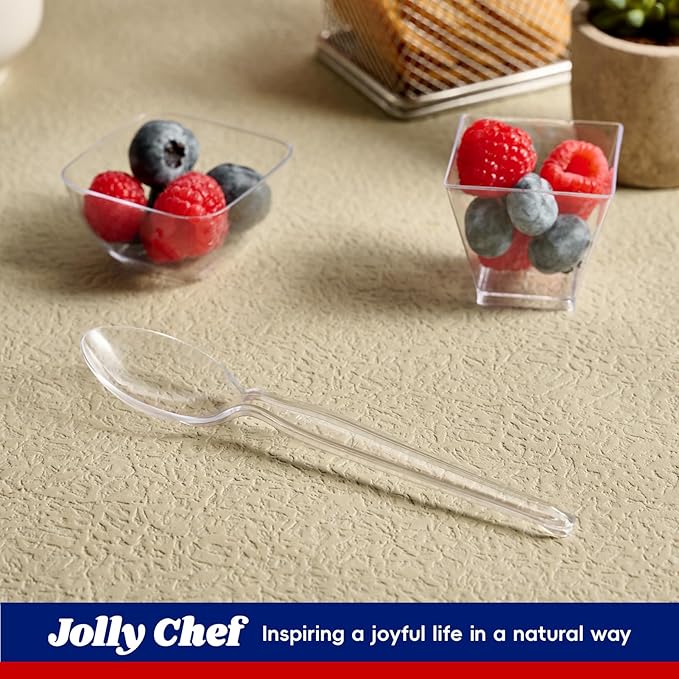 JOLLY CHEF [300 Count] Clear Plastic Spoons, Heavy Duty Disposable Spoons Utensils, Clear Plastic Silverware Bulk for Party, Birthday, Wedding