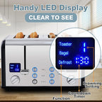 CUSIMAX 4 Slice Toaster, Stainless Steel, Ultra-Clear LED Display & Extra Wide Slots, with Dual Control Panels of 6 Shade Settings, Cancel/Bagel/Defrost Function, Removable Crumb Trays, Black